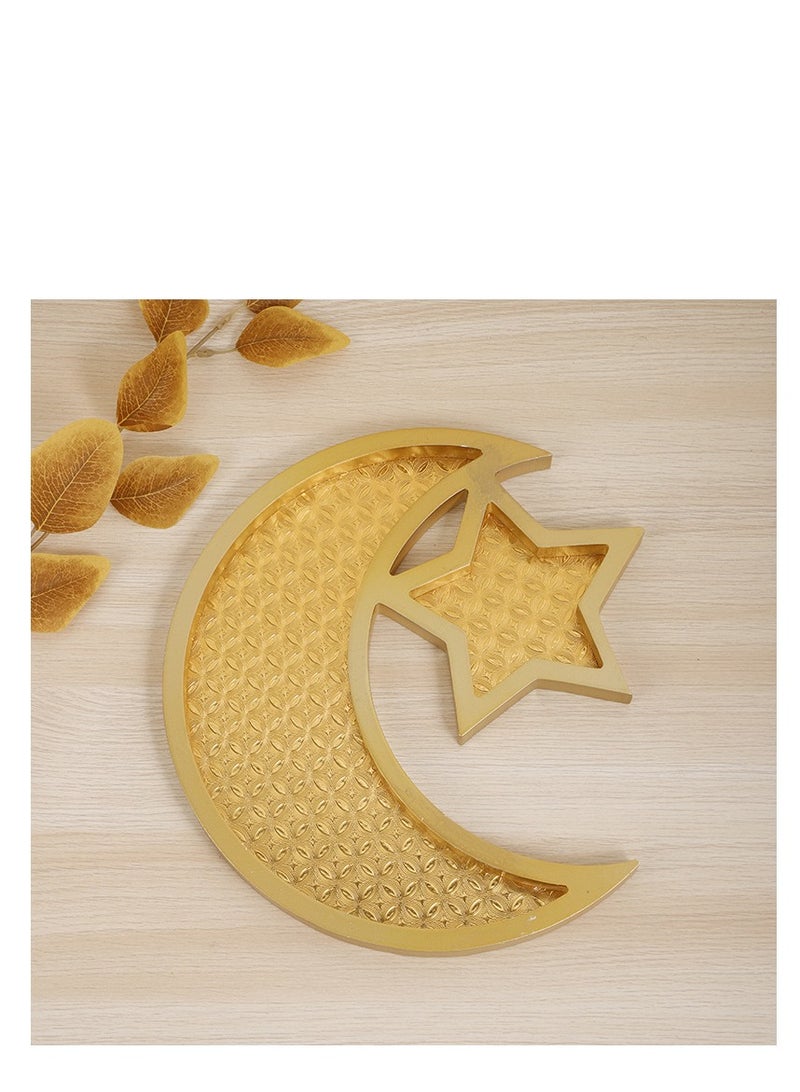 Ramadan Tray Eid Mubarak Tray Ramadan Kareem Moon Star Shape Tray Decoration Islam Wooden Artistic Moon Star Dessert Tray Ramadan Decorations for Table Moon Star Dessert Tray