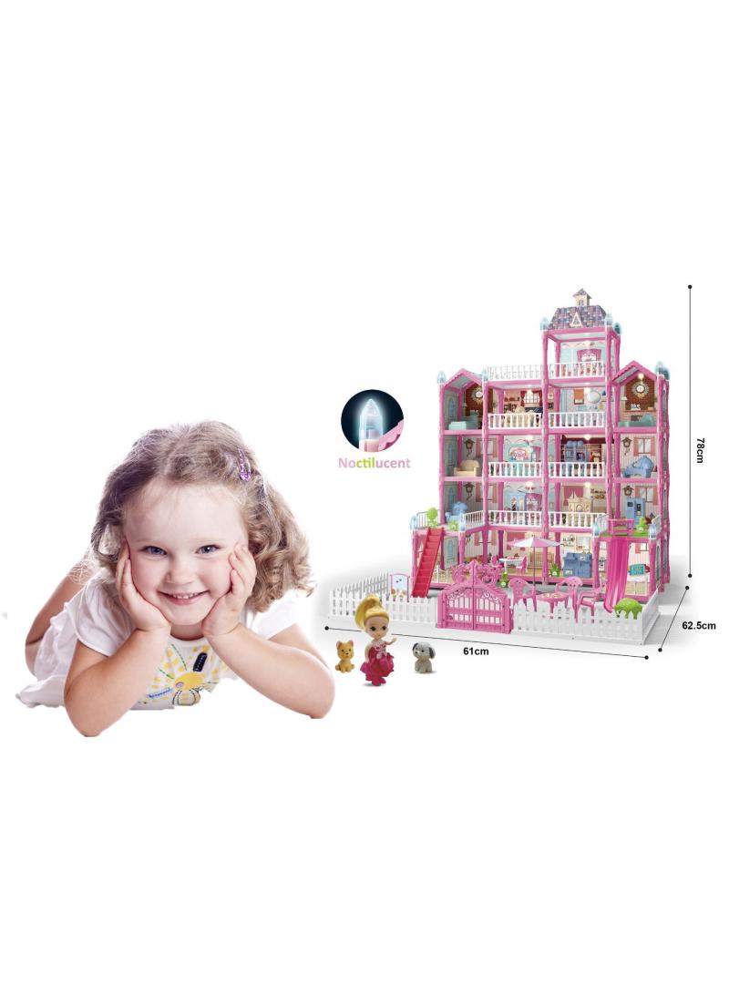 379 Pcs DIY Doll House With Night Light Princess Dream,Dream House Villa For Girls Pretend Toys-5 Story 19 Rooms Dollhouse,Toddler Playhouse Kids Gift For Girls Best Birthday Gift Children's Day