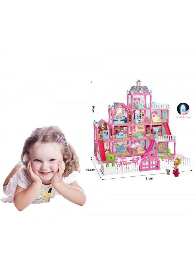 DIY Doll House With Night Light Princess Dream,Dream House Villa For Girls Pretend Toys-4 Story 13 Rooms Dollhouse,Toddler Playhouse Kids Gift For Girls Best Birthday Gift Children's Day