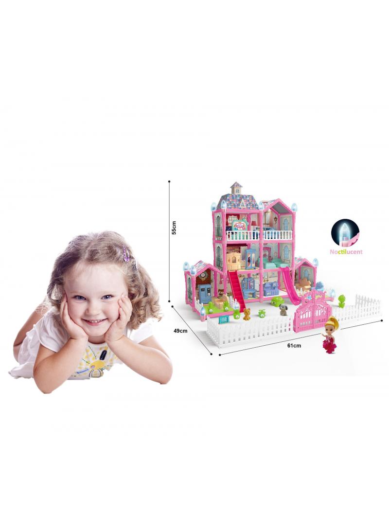 DIY Doll House With Night Light Princess Dream,Dream House Villa For Girls Pretend Toys-3 Story 8 Rooms Dollhouse,Toddler Playhouse Kids Gift For Girls Best Birthday Gift Children's Day