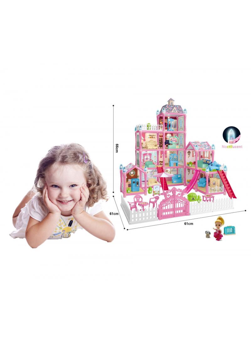 275 Pcs DIY Doll House With Night Light Princess Dream,Dream House Villa For Girls Pretend Toys-4 Story 11 Rooms Dollhouse,Toddler Playhouse Kids Gift For Girls Best Birthday Gift Children's Day
