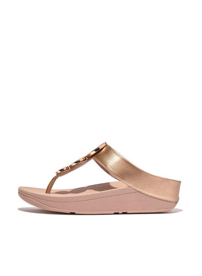 049-792 FITFLOP Ladies Sandals HJ1-323 Halo Bead-Circle Metallic Toe-Post Sandals - Rose Gold