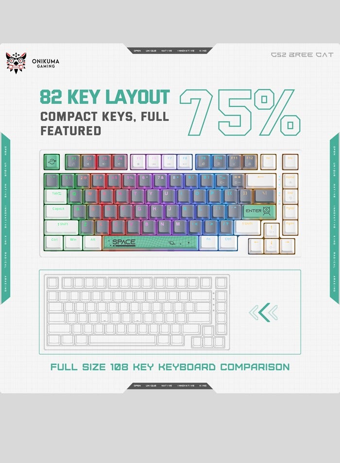 G52 82-Key Brown Switch Mechanical Gaming Keyboard 75% Mini Wired Waterproof Backlight Silent RGB Color Suitable For Computer/Ps4/Xbox Gamers