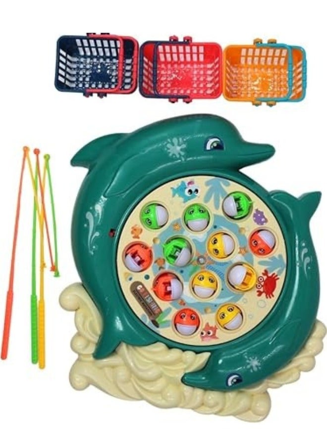 Fish Game Fishing Toys Musical Rotating Fish Board Game With Dolphin Toy Fish Shapes Toy Fishing Rods Role Play Party Game Great Kids Gifts for Unisex - Green