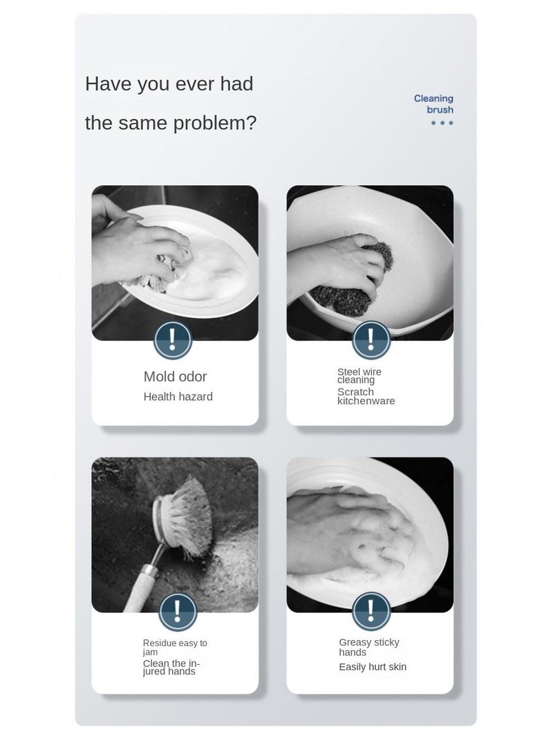 Multi Functional Disposable Pot Brush Automatic Addition Of Dishwashing Liquid Scouring Cloth Dishwashing Brush Kitchen Cleaning Brush With 5 Pcs Cleaning Cloth Brush Heads