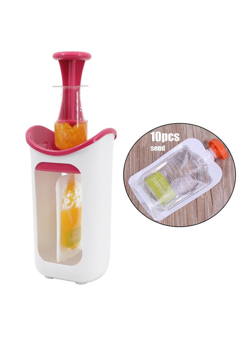 Children Puree Squeezer Convenient Tools For Household Kitchens, Fruit Juice Dispensers With 10 Pcs Separate Packaging Bags（Red）