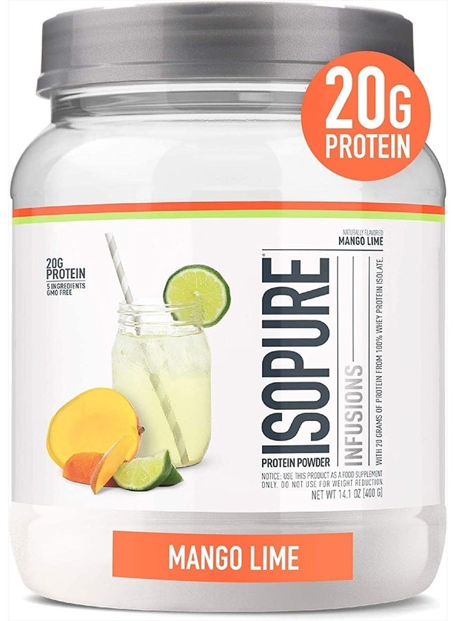 Protein Powder, Clear Whey Isolate Protein, Post Workout Recovery Drink Mix, Gluten Free with Zero Added Sugar, Infusions- Mango Lime, 16 Servings