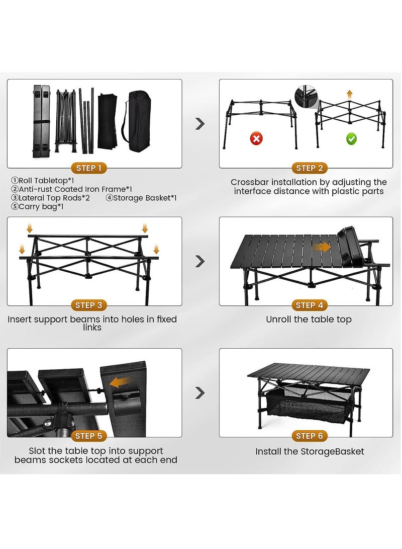 Folding Camping Table Lightweight Aluminum Folding Table Roll Up Table with Carrying Bag for Indoor, Outdoor, Camping, Backyard, BBQ, Party, Patio, Beach, Picnic