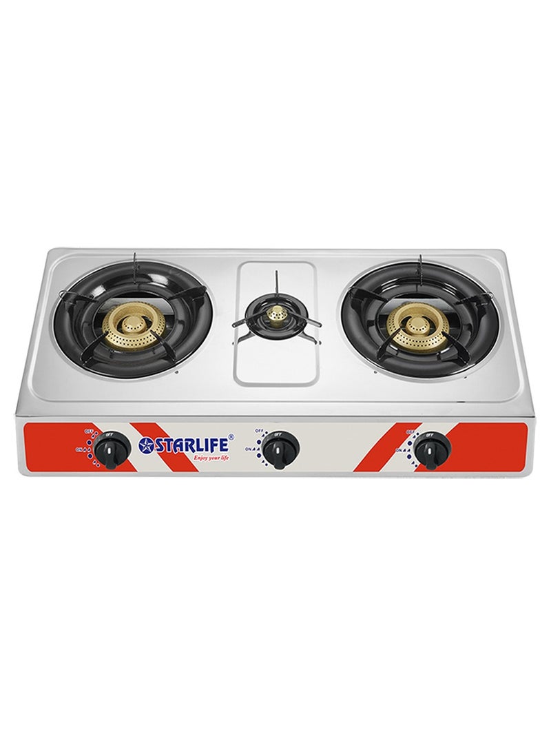 3 Burner Glass Top Gas Stove Cooktop Silver SL-1119