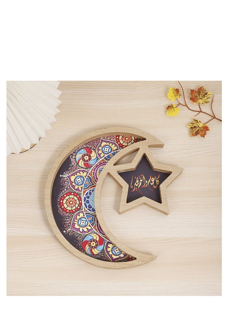 Ramadan Tray Eid Mubarak Tray Ramadan Kareem Moon Star Shape Tray Decoration Islam Wooden Artistic Moon Star Dessert Tray Ramadan Decorations for Table Moon Star Dessert Tray