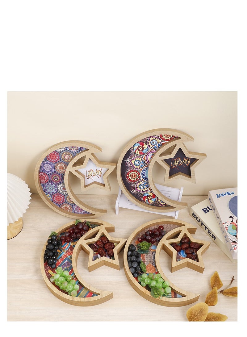 Ramadan Tray Eid Mubarak Tray Ramadan Kareem Moon Star Shape Tray Decoration Islam Wooden Artistic Moon Star Dessert Tray Ramadan Decorations for Table Moon Star Dessert Tray