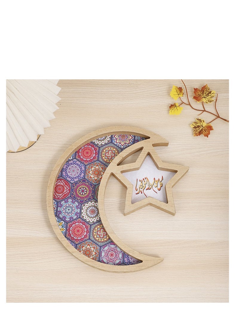 Ramadan Tray Eid Mubarak Tray Ramadan Kareem Moon Star Shape Tray Decoration Islam Wooden Artistic Moon Star Dessert Tray Ramadan Decorations for Table Moon Star Dessert Tray