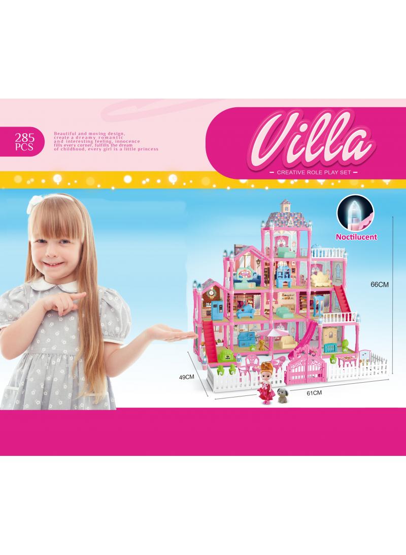 285 Pcs DIY Doll House With Night Light Princess Dream,Dream House Villa For Girls Pretend Toys-4 Story 13 Rooms Dollhouse,Toddler Playhouse Kids Gift For Girls Best Birthday Gift Children's Day