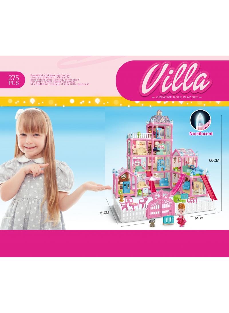 275 Pcs DIY Doll House With Night Light Princess Dream,Dream House Villa For Girls Pretend Toys-4 Story 11 Rooms Dollhouse,Toddler Playhouse Kids Gift For Girls Best Birthday Gift Children's Day
