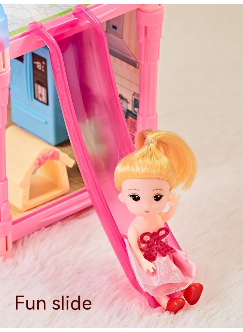 112 Pcs DIY Doll House With Night Light Princess Dream,Dream House Villa For Girls Pretend Toys-2 Story 4 Rooms Dollhouse,Toddler Playhouse Kids Gift For Girls Best Birthday Gift Children's Day