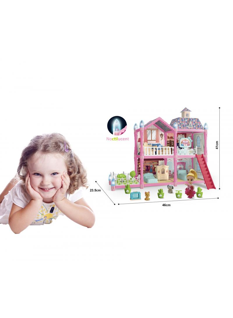 112 Pcs DIY Doll House With Night Light Princess Dream,Dream House Villa For Girls Pretend Toys-2 Story 4 Rooms Dollhouse,Toddler Playhouse Kids Gift For Girls Best Birthday Gift Children's Day