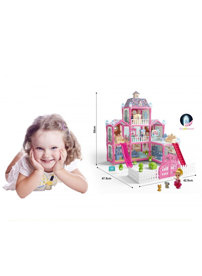 191 Pcs DIY Doll House With Night Light Princess Dream,Dream House Villa For Girls Pretend Toys-3 Story 8 Rooms Dollhouse,Toddler Playhouse Kids Gift For Girls Best Birthday Gift Children's Day