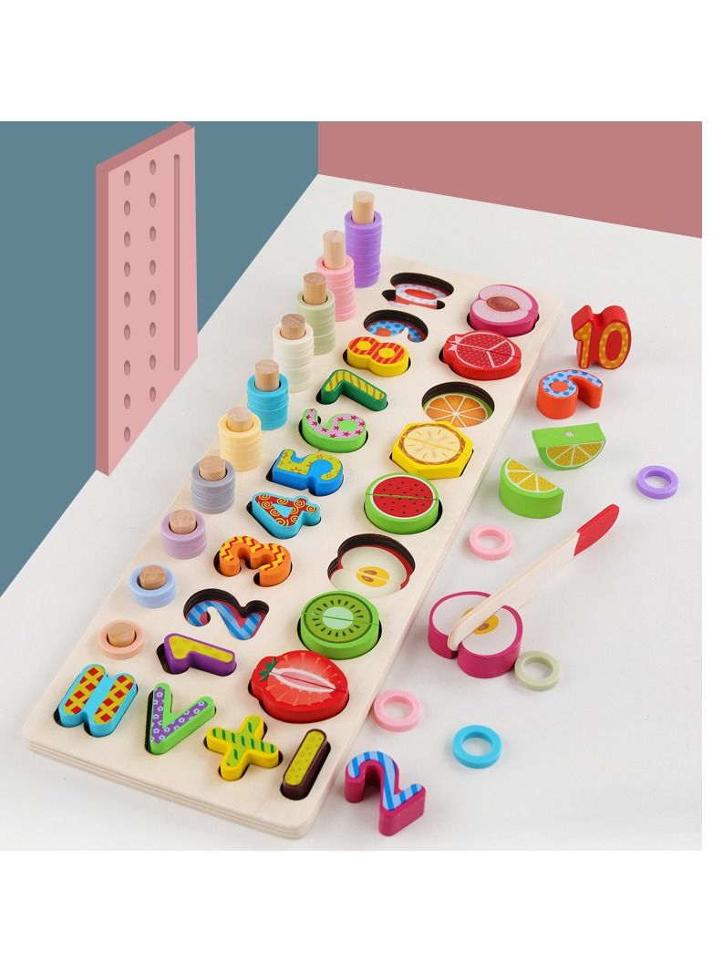 77 Piece Wooden Number Fruit Shape Sorting Educational Toy for Kids