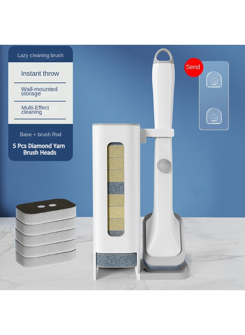 Multi Functional Disposable Pot Brush Automatic Addition Of Dishwashing Liquid Scouring Cloth Dishwashing Brush Kitchen Cleaning Brush With 5 Pcs Diamond Yarn Brush Heads