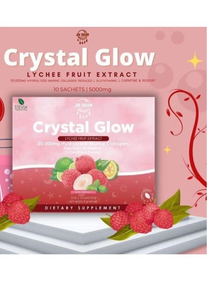 Crystal Glow Collagen Drink 50,000mg Collagen Lychee Flavor 10 sachets x 21 grams