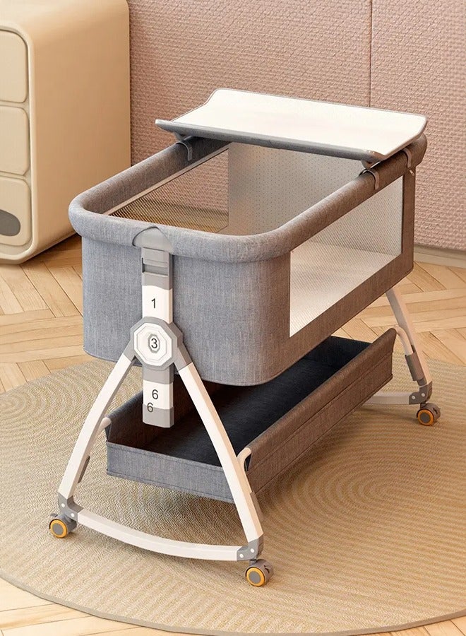 Baby Crib Infant Bedside Bassinet with Diaper Changing Table Adjustable Bassinet for Newborn