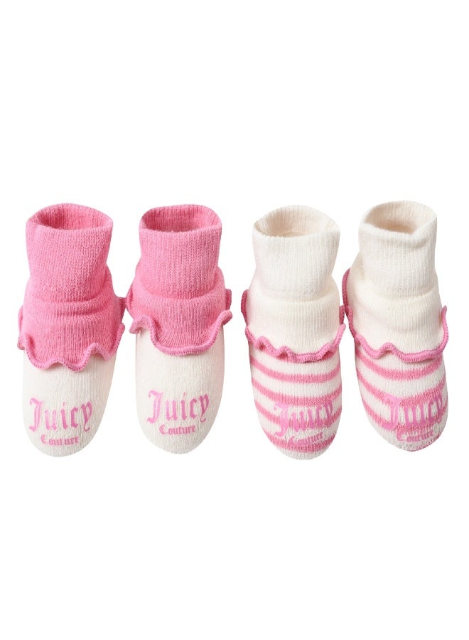Juicy Couture Stripe Boxed Baby Bootie Set Pink
