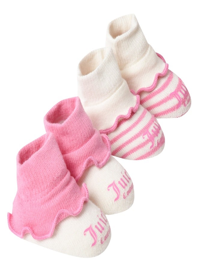 Juicy Couture Stripe Boxed Baby Bootie Set Pink