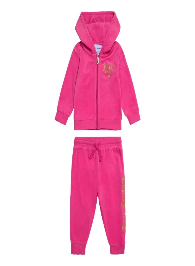 Juicy Couture Toddler Zip Through Branded Hoodie and Joggers Set Pink Yarrow