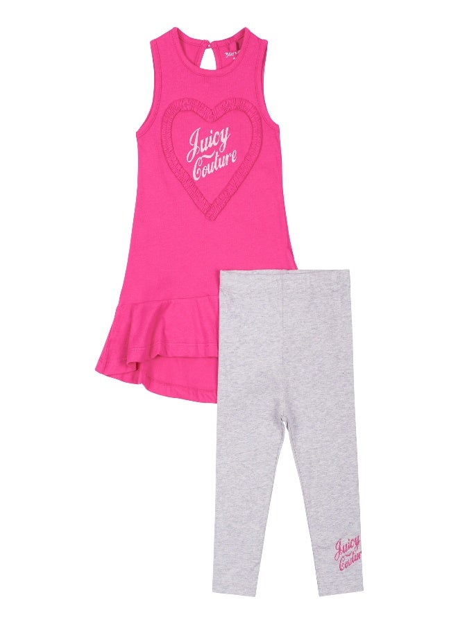 Juicy Couture Toddler Heart Frill Dress and Legging Set Pink