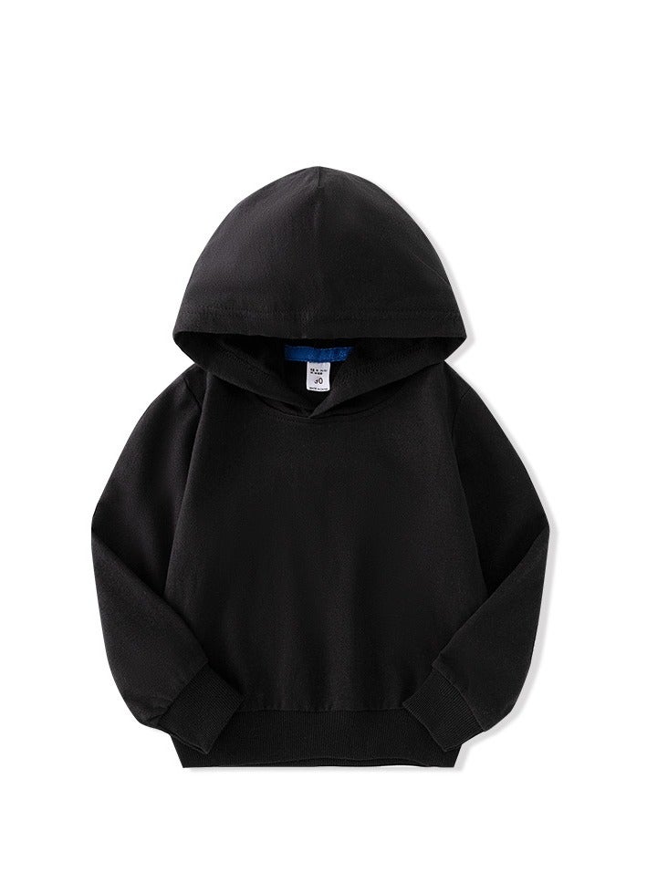 Kids unisex Hooded Sweatshirt - Solid Black Long Sleeve Hoodie