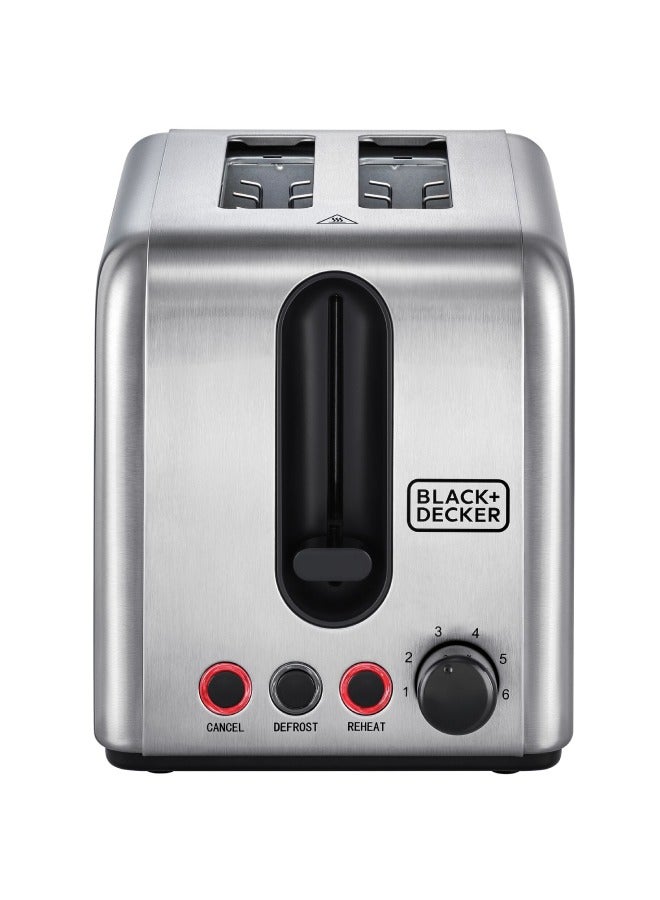 Toaster, 2-Slice, Stainless Steel, Dual-Side Heating, 6 Browning Levels, Defrost, Reheat, Cancel Functions, Wide 36mm Slots, Removable Crumb Tray, Sleek Design, 1050 W ET244-B5 Silver