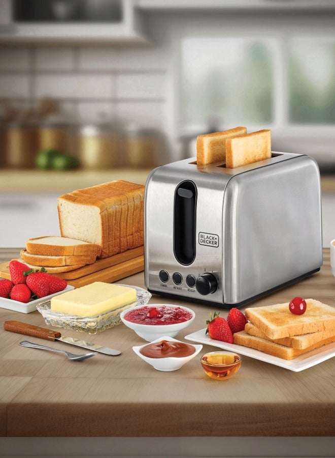 Toaster, 2-Slice, Stainless Steel, Dual-Side Heating, 6 Browning Levels, Defrost, Reheat, Cancel Functions, Wide 36mm Slots, Removable Crumb Tray, Sleek Design, 1050 W ET244-B5 Silver