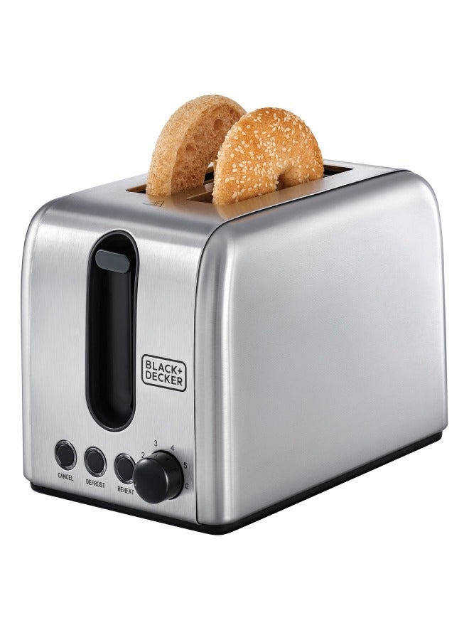 Toaster, 2-Slice, Stainless Steel, Dual-Side Heating, 6 Browning Levels, Defrost, Reheat, Cancel Functions, Wide 36mm Slots, Removable Crumb Tray, Sleek Design, 1050 W ET244-B5 Silver