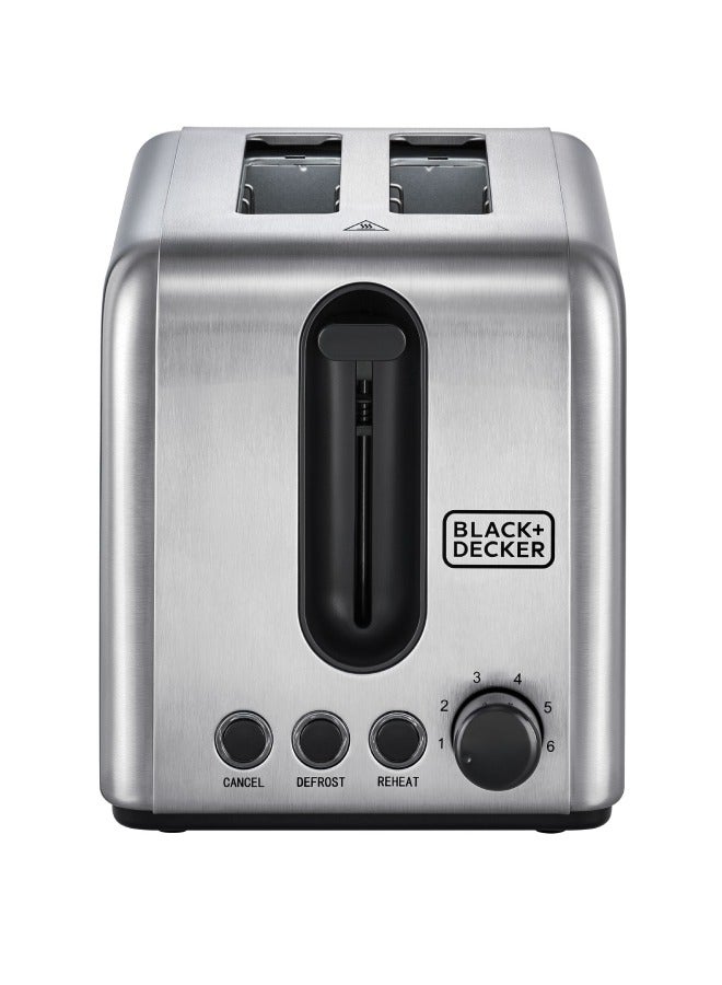 Toaster, 2-Slice, Stainless Steel, Dual-Side Heating, 6 Browning Levels, Defrost, Reheat, Cancel Functions, Wide 36mm Slots, Removable Crumb Tray, Sleek Design, 1050 W ET244-B5 Silver