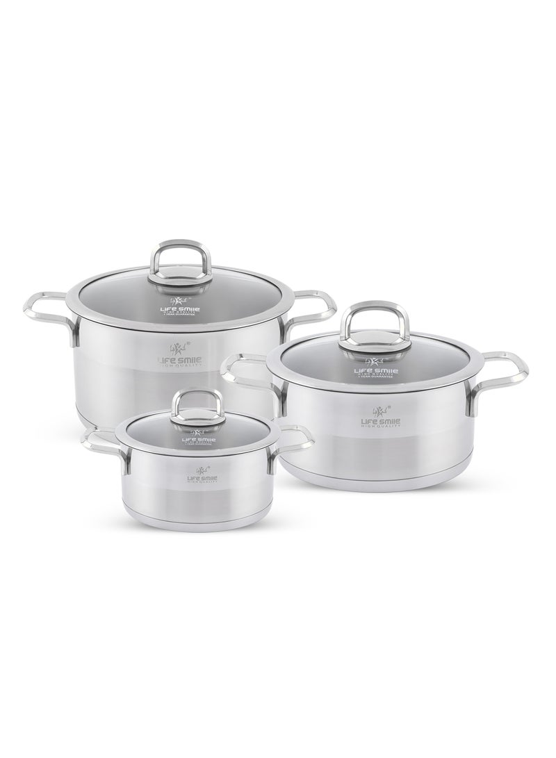 President Series Premium 18/10 Stainless Steel Cookware Set - Pots and Pans Set Induction 3-Ply Thick Base for Even Heating Includes Casserroles 16/20/24cm Oven Safe Silver