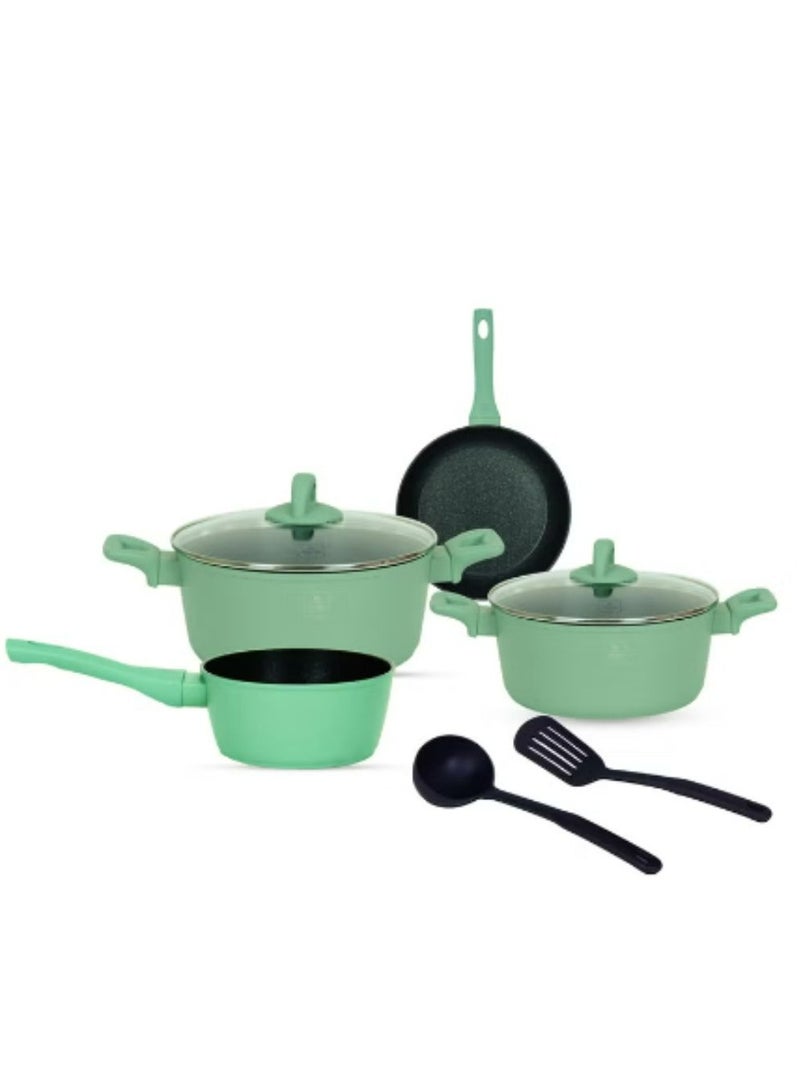 8 Piece Granite Coated Cookware Set, Nonstick Coating For Cooking, Casserole With Lid, Frying Pan, Saucepan Kitchen Tools, Green