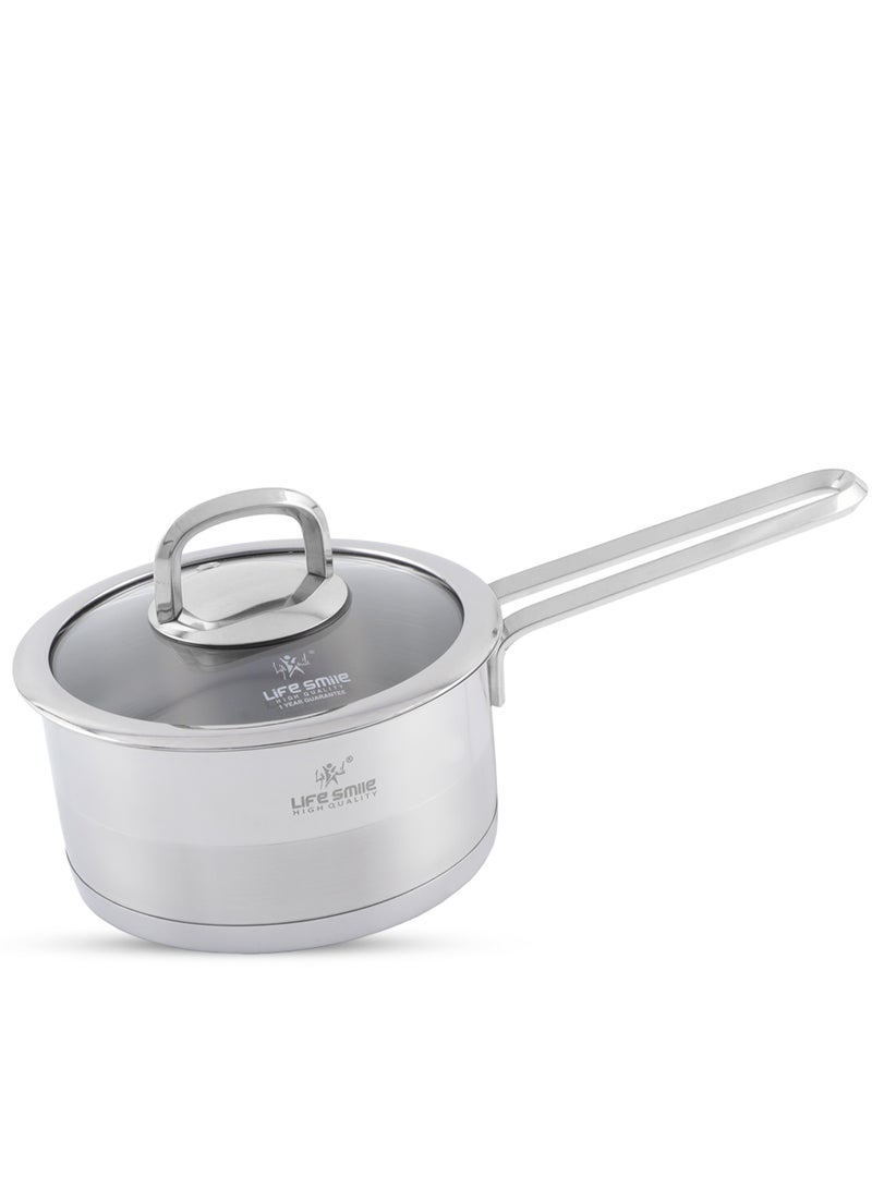 President Series Premium 18/10 Stainless Steel Sauce Pan - Induction 3-Ply Thick Base Steel Sauce Pan with Glass Lid for Even Heating Oven Safe Silver