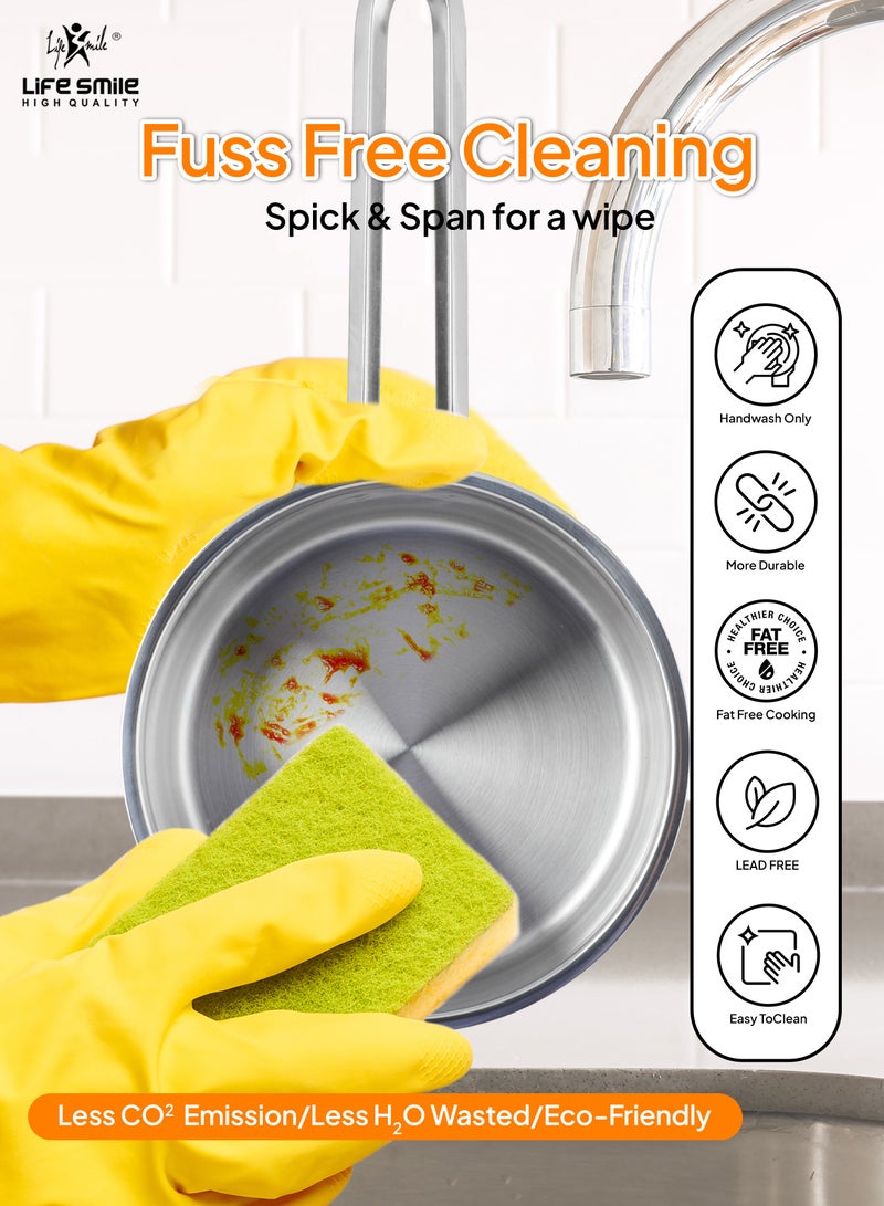 President Series Premium 18/10 Stainless Steel Sauce Pan - Induction 3-Ply Thick Base Steel Sauce Pan with Glass Lid for Even Heating Oven Safe Silver