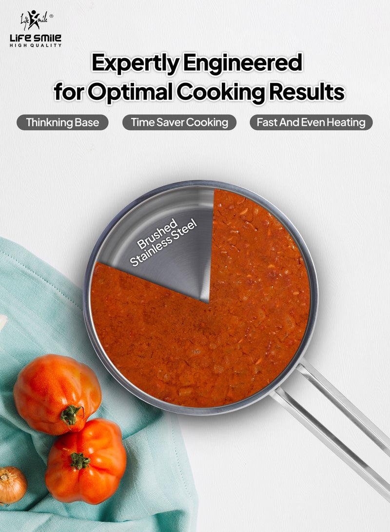 President Series Premium 18/10 Stainless Steel Sauce Pan - Induction 3-Ply Thick Base Steel Sauce Pan with Glass Lid for Even Heating Oven Safe Silver