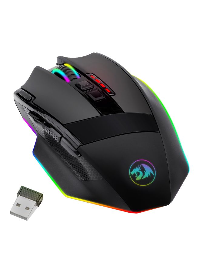 Redragon M801 Gaming Mouse LED RGB Backlit MMO 9 Programmable Buttons Mouse with Macro Recording Side Buttons Rapid Fire Button 16000 DPI for Windows PC Gamer (Wireless, Black)