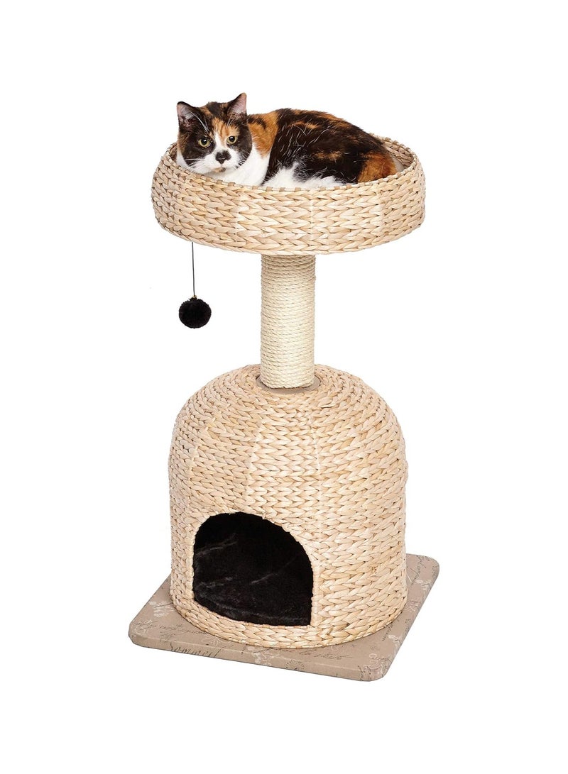 Pets Cat Tree |Scout Furniture Activity w/Sisal Wrapped Support Scratching Posts & Dangle Play Balls, Woven Rattan Script Small