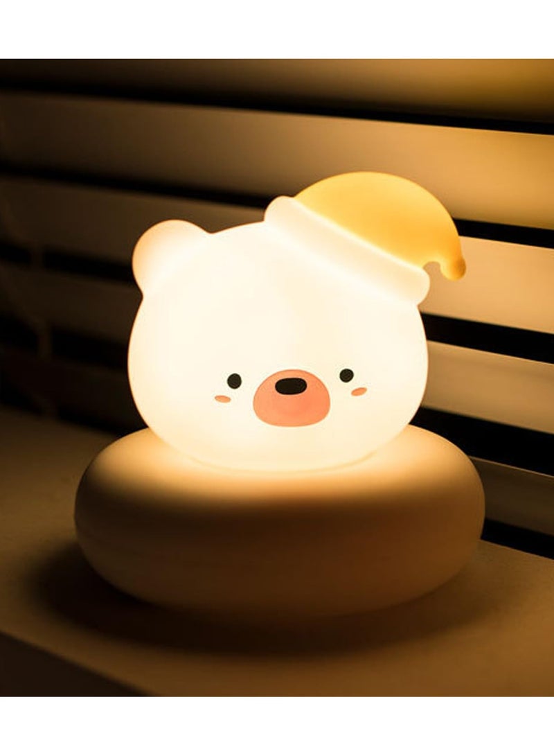 Cute Bear Night Light Tap Control LED Squishy Novelty Animal Night Lamp for Kids 3 Level Dimmable Nursery Nightlight Rechargeable for Breastfeeding Toddler Baby Kids Decor Cool Gift for Kid