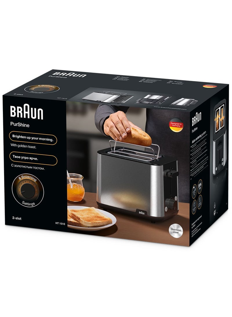 PurShine Toaster, 8 browning settings, auto shut-off, BPA free 900 W HT 1510 BK Black