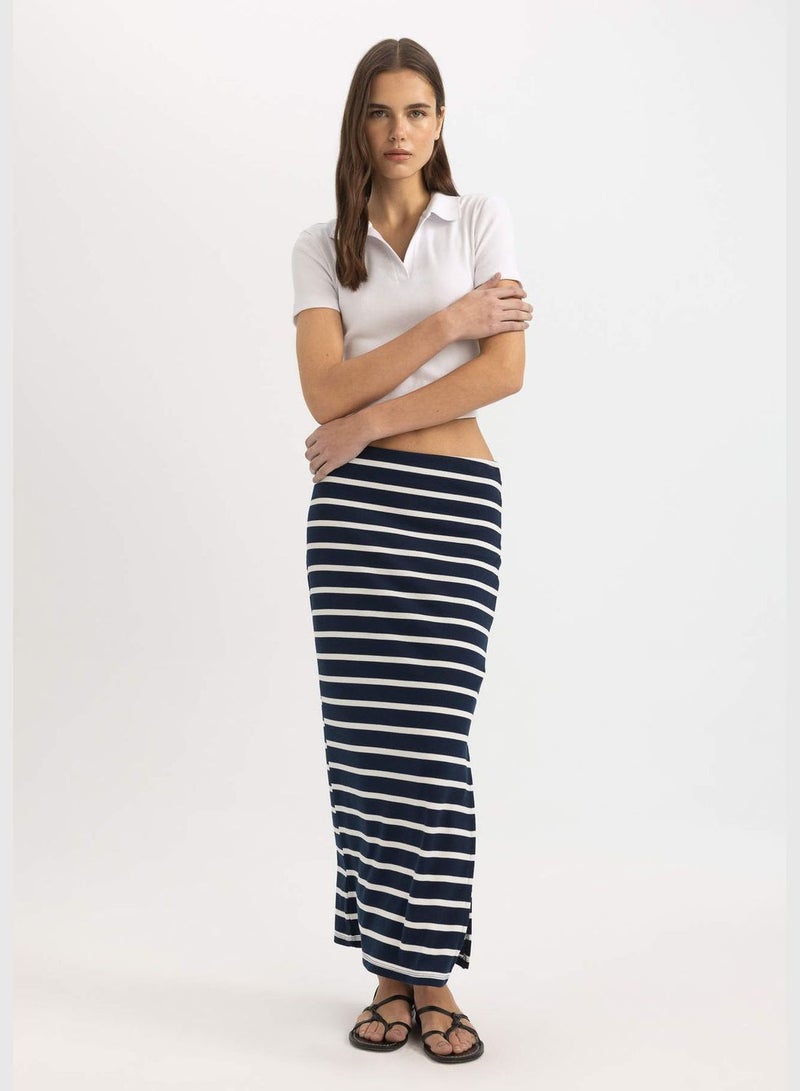 Pencil Striped Camisole Normal Waist Midi Knitted Skirt