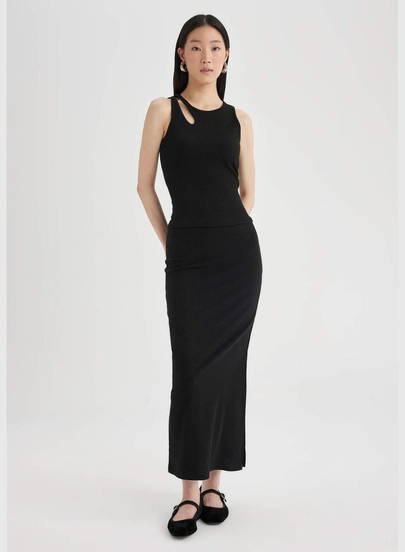 Pencil Camisole Combed Lining High waist Midi Knitted Skirt