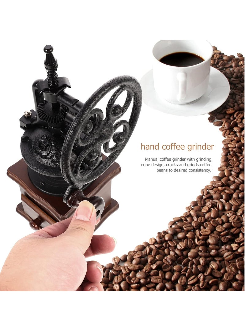 Manual Coffee Grinde, Vintage Style Wooden Hand Coffee Grinder/Antique Cast Ceramic Roller Classic French Press Coffee Mill/Hand Crank Coffee Grinders for Decoration & Gift