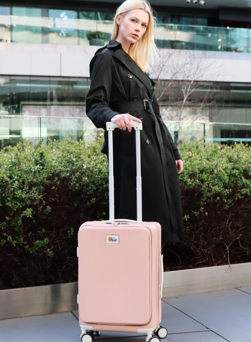 Biggdesign Moods Up Carry On Luggage with Spinner Wheels, Cup Holder, USB Port and TSA Lock System 20-Inch Pink
