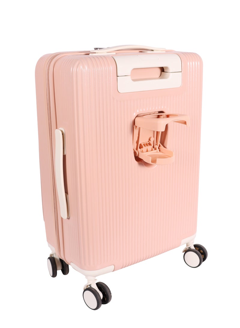 Biggdesign Moods Up Carry On Luggage with Spinner Wheels, Cup Holder, USB Port and TSA Lock System 20-Inch Pink