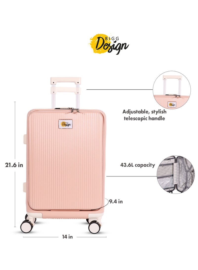 Biggdesign Moods Up Carry On Luggage with Spinner Wheels, Cup Holder, USB Port and TSA Lock System 20-Inch Pink