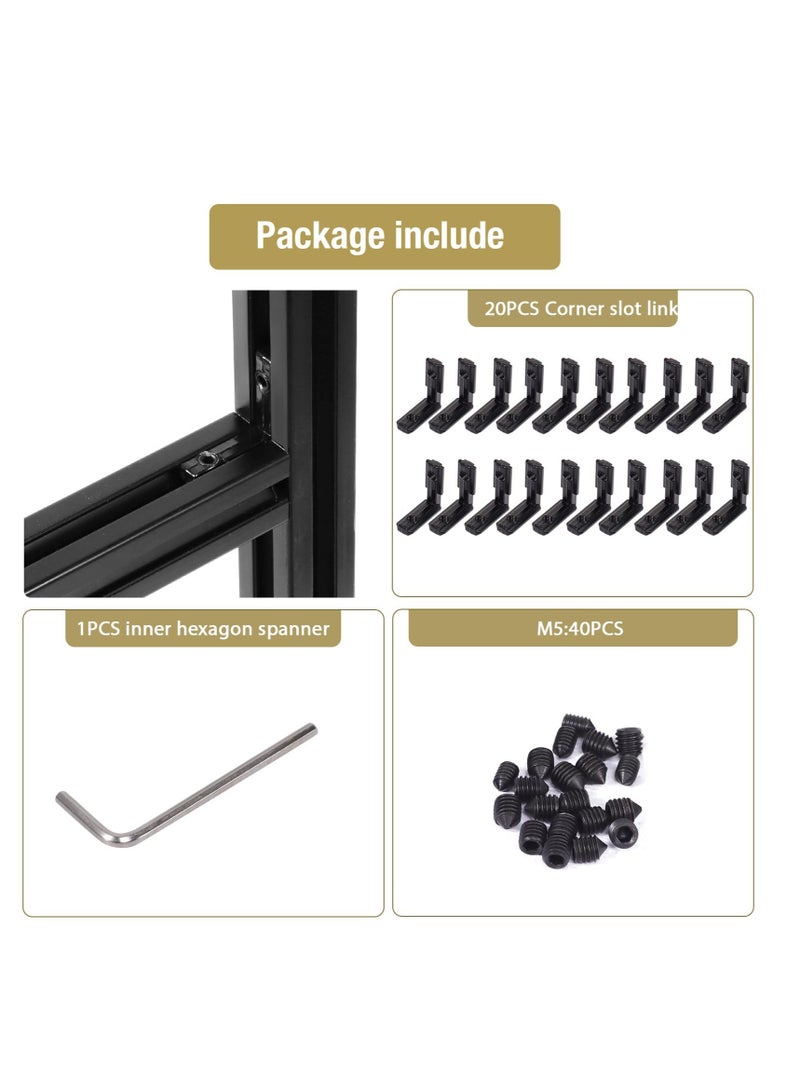 2020 Series L-Shape Interior Inside Corner Connector, 20Pcs Black T Slot L-Shape Interior Joint, for Aluminum Extrusion Profile Slot Connector Set 6mm with 40 Screws&Wrench